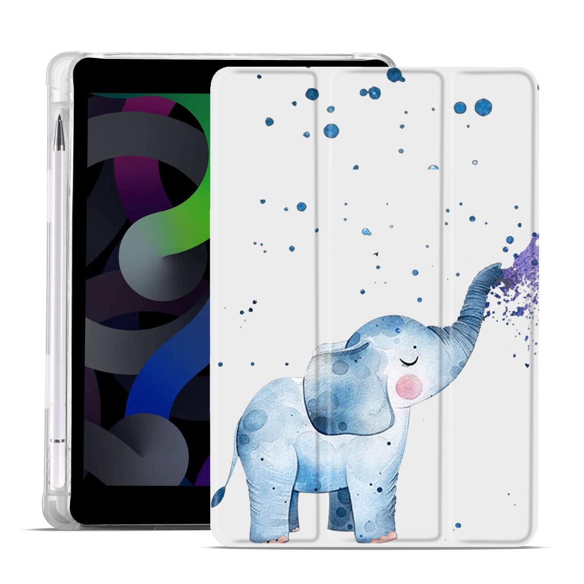 MAYCARI Cartoon Blue Elephant Case for iPad Pro 12.9 inch, Cute with Pencil Holder, Auto Sleep/Wake, Soft TPU Back Protective Case — image 1