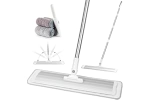 CQT Commercial Flat Microfiber Floor Mop Cleaning System 18" Inch Wet Dry and Dust Hardwood with 4 Washable Pads Cleaner for Laminate Tile Stainless Steel Handle and Extension (PT12-WET)
