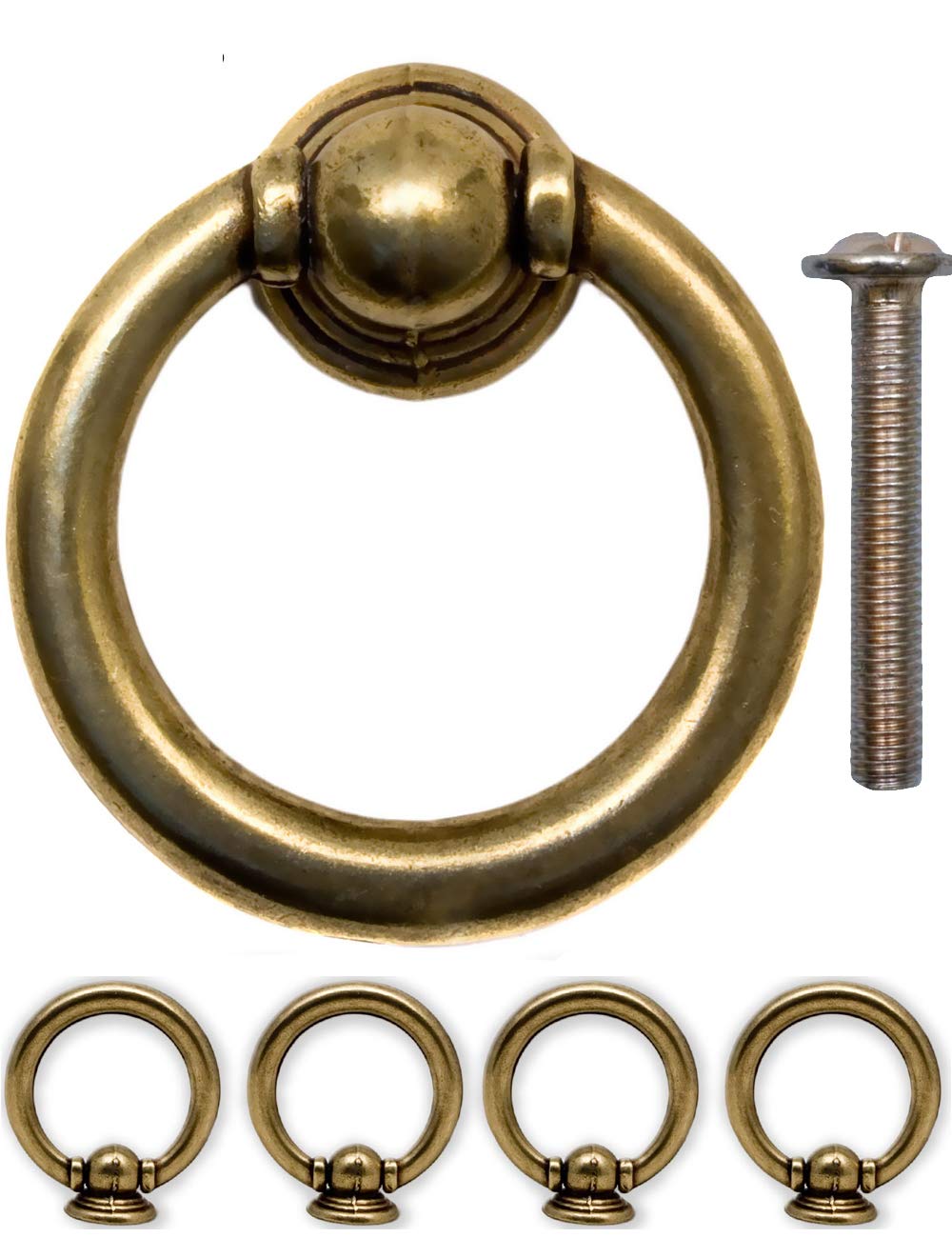 Fuxxer 4 x Antique Drawer Handles Ring Eyelets Iron Handles Brass Bronze Design 35 mm