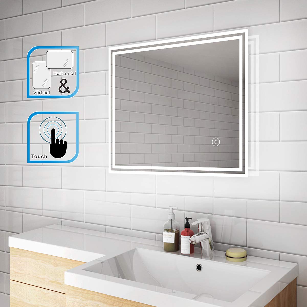 ELEGANT 600 x 500 mm Horizontal Vertical Illuminated LED Bathroom