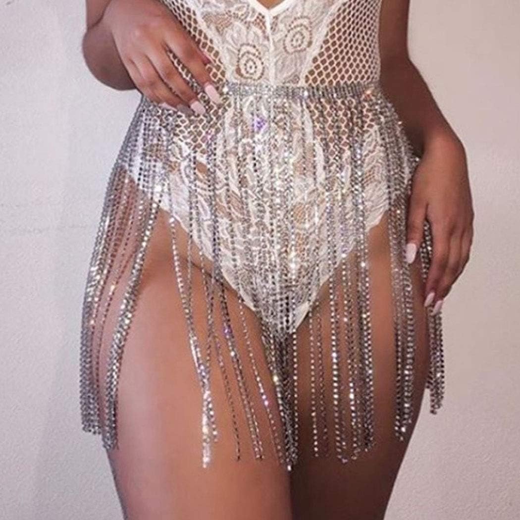 Sethain Boho Waist Chain Silver Tassel Rhinestone Chains Belly Crystal Chain Bikini Body Accessories Jewelry for Women and Girls - Image 4