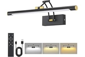 16" Wireless Picture Lights for Wall, 8000mAh Battery Operated Picture Light with Remote, 3 Colors Dimmable Art Lighting for 