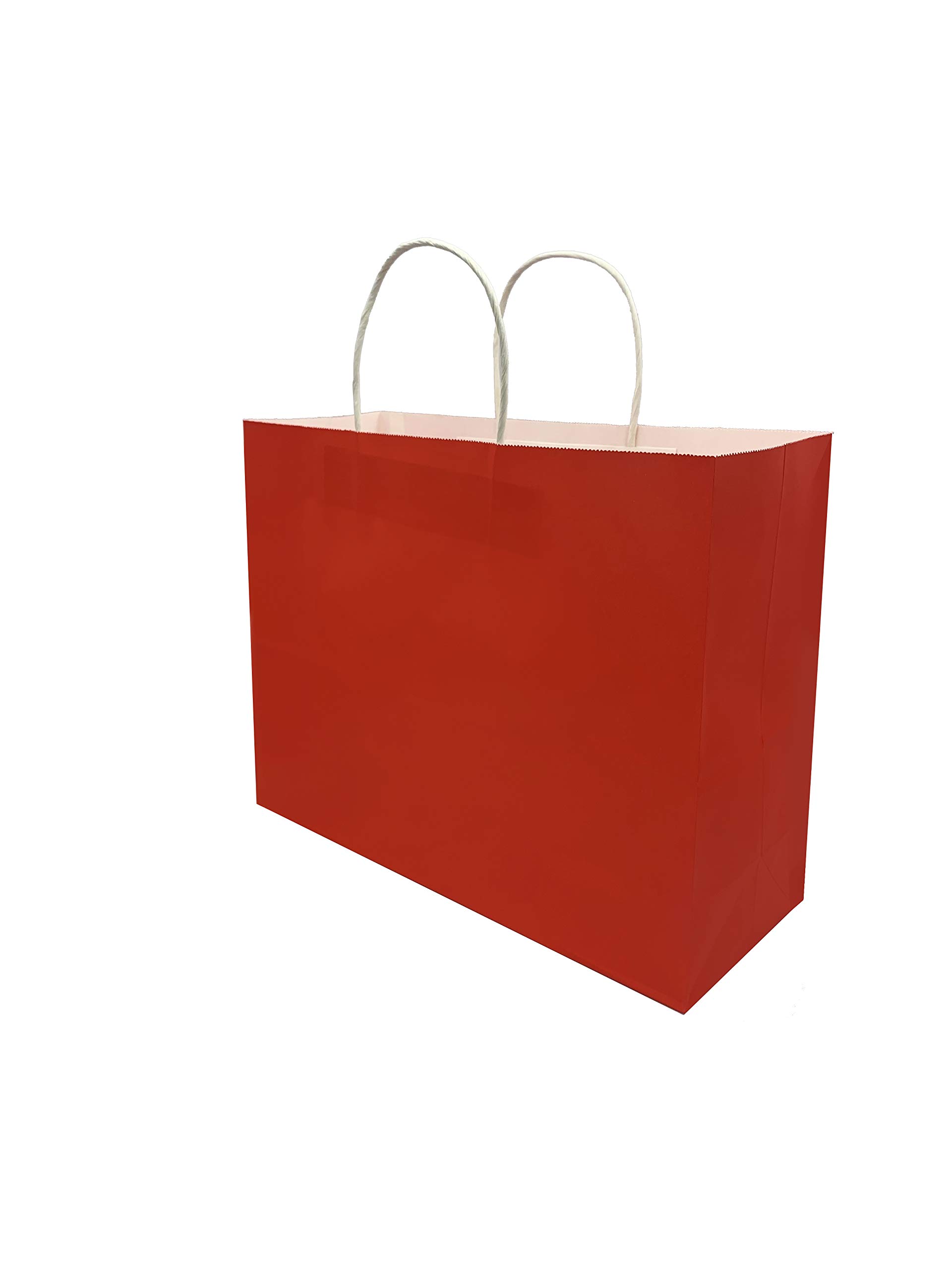 Pack of 12 Horizontal Paper Gift Bags Plain Colour 32 x 25 x 11 cm (Red)