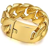ROWIN&CO Jewelry Huge 32mm Mens Chunky Bracelet Heavy Sturdy 18K Yellow Gold PVD Plating Stainless Steel Cuban Chain with Box Clasp, 9.5 Inch/10.5 oz