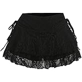 RoseSeek Women's Y2k Lace Ruffle Mini Skirt with Shorts Mesh High Waist Layered Skirts Skort Goth Skirt