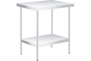 JoanKaren 30" x 24" Stainless Steel Table, 2 Tier Small Commercial Kitchen Prep Table with Locking Casters, Adjustable Storag