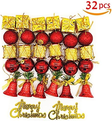 32 Pcs Christmas Tree Hanging Baubles Fruit Ball Red Gold Plastic Christmas New Year Baubles Party Decorations Ornaments Supplies