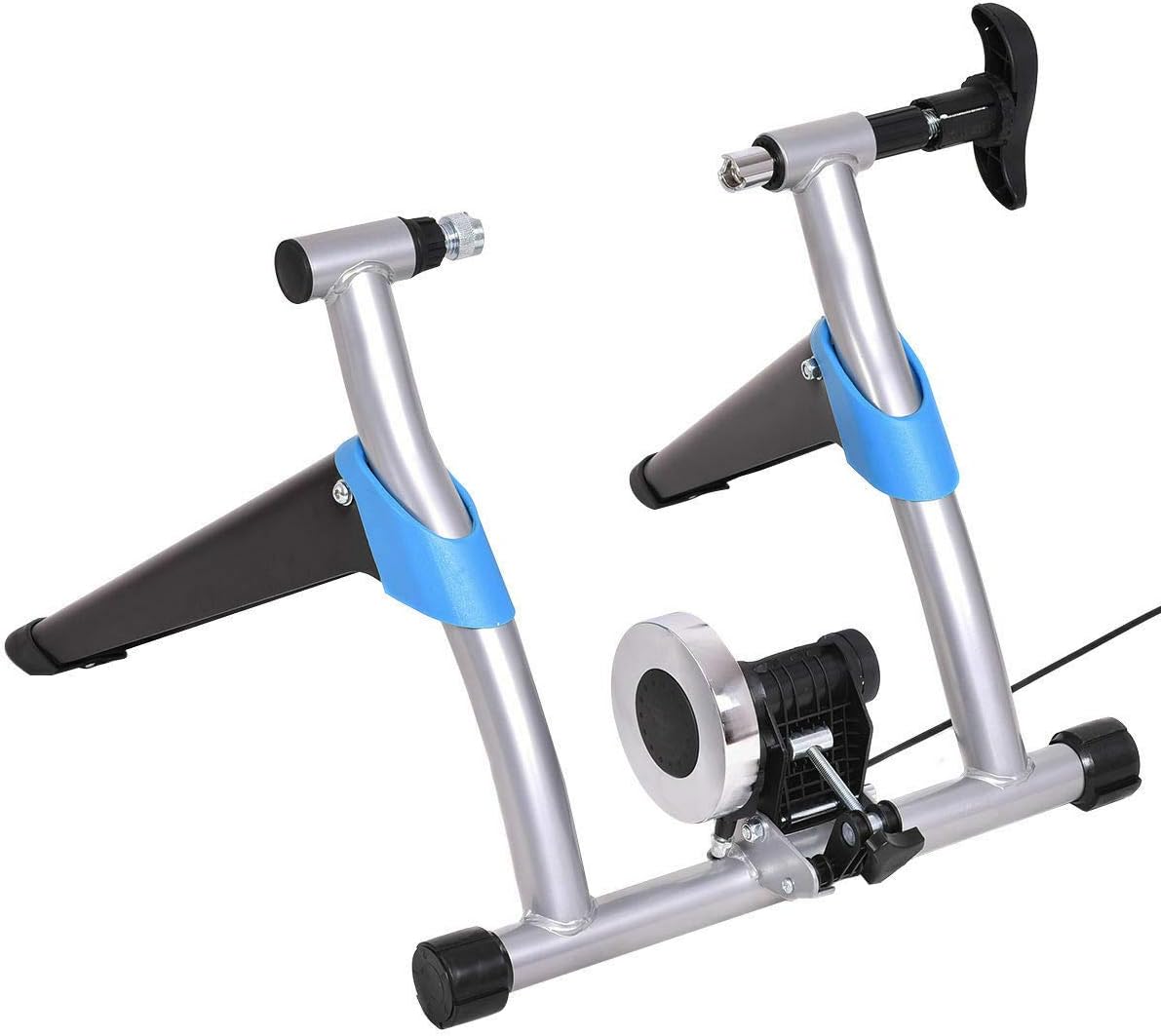 SRETAN 8 Levels Exercise Bicycle Trainer Stand Stationary Indoor Silver Iron Magnetic Resistance Adjustable Fold Storage Travel Home Sport Fitness Size 22.4 x 20 x 15.7 inch
