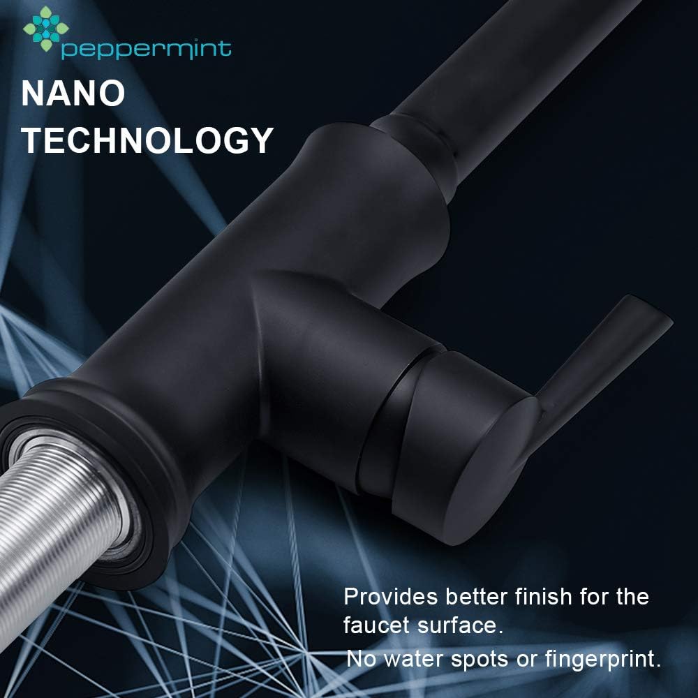 Pull Down Kitchen Sink Faucet Contemporary Matte Black Single Handle Gooseneck Stainless Steel Pull Out Kitchen Faucet with Sprayer Peppermint - - 