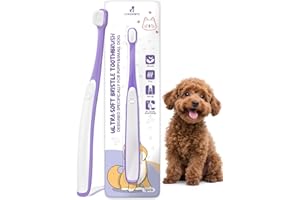 VVHOMIFE Tiny Dog Toothbrush for Small Dogs - 0.39" Mini Brush Head, Curved Handle, Soft Bristles, Dual Rubber Back, Gentle Puppy Tooth Brush Kit for Yorkie Chihuahua & Small Dog Teeth Cleaning