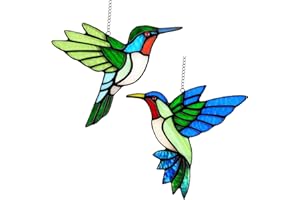 CALMPATHZ 2 Packs Hummingbird Stained Glass Window Hanging Suncatchers - 6 Inch Handmade Real Glass with Copper Foil Edges, Bird Safe Gifts for Women Mom Grandma Bird Lovers(Suction Hooks Included)