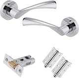 XFORT Polished Chrome Warped Lever On Rose Latch Pack with Ball Bearing Hinges view 1