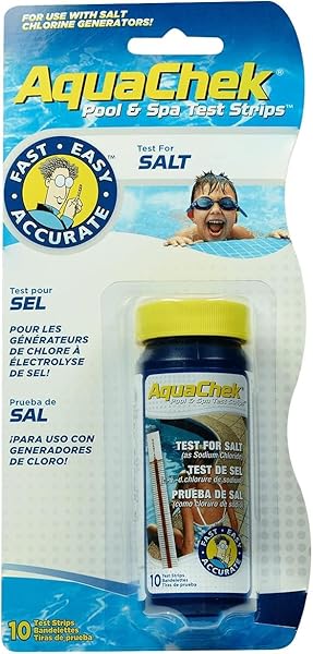 AQUACHEK SALT TEST STRIP TITRATORS FOR POOLS – SALT WATER POOL TEST STRIPS FOR SODIUM CHLORIDE – QUICK AND ACCURATE RESULTS – PROFESSIONAL WATER QUALITY TESTING KIT (10 STRIPS)