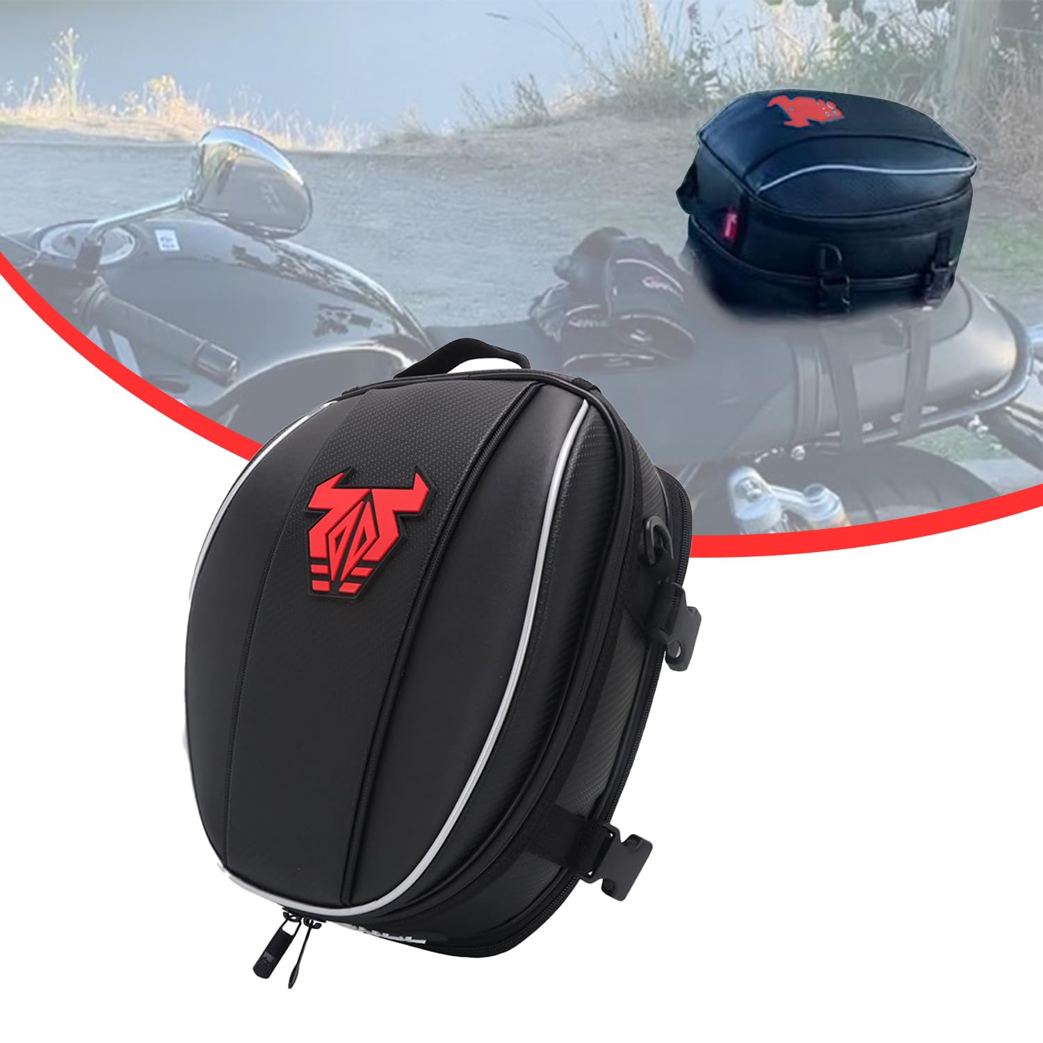 JFG RACING Motorcycle Bag,Waterproof Motorcycle Tail Bag Luggage Storage Bag Seat Bag Saddle Bags Multifunctional for Most of Motorcycle Dirt Bike Dual Sport Enduro-Red