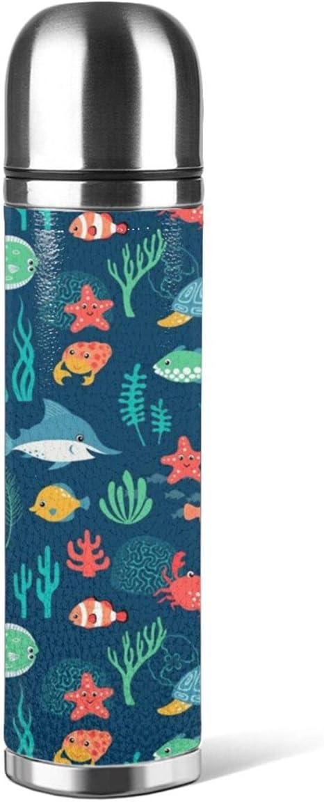 Amazon 水筒 サーモス ステンレスボトル 直飲み 500ml 軽量 大容量 保温 保冷 高い密封性 真空断熱 男女兼用 子供用 自転車 登山 ジム スポーツボトル アウトドア魚 カメ クラゲ アート 人気 おしゃれ 水筒 マグボトル オンライン通販