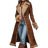 TACSTRUN Women's 70s Vintage Western Sherpa Fleece Lined Jacket Long Faux Fur Coat Fuzzy Long Sleeve Warm Winter Overcoat
