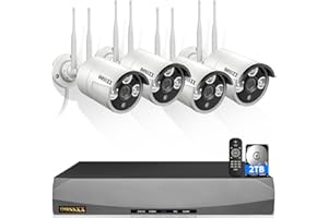 OOSSXX Dual Antennas for Wi-Fi Enhanced AI Human Detected 2K 3.0MP Wireless Security Camera System, Surveillance DVR Kits with 2TB Hard Drive, 4Pcs Outdoor WiFi Security Cameras, with Audio, Night Vision