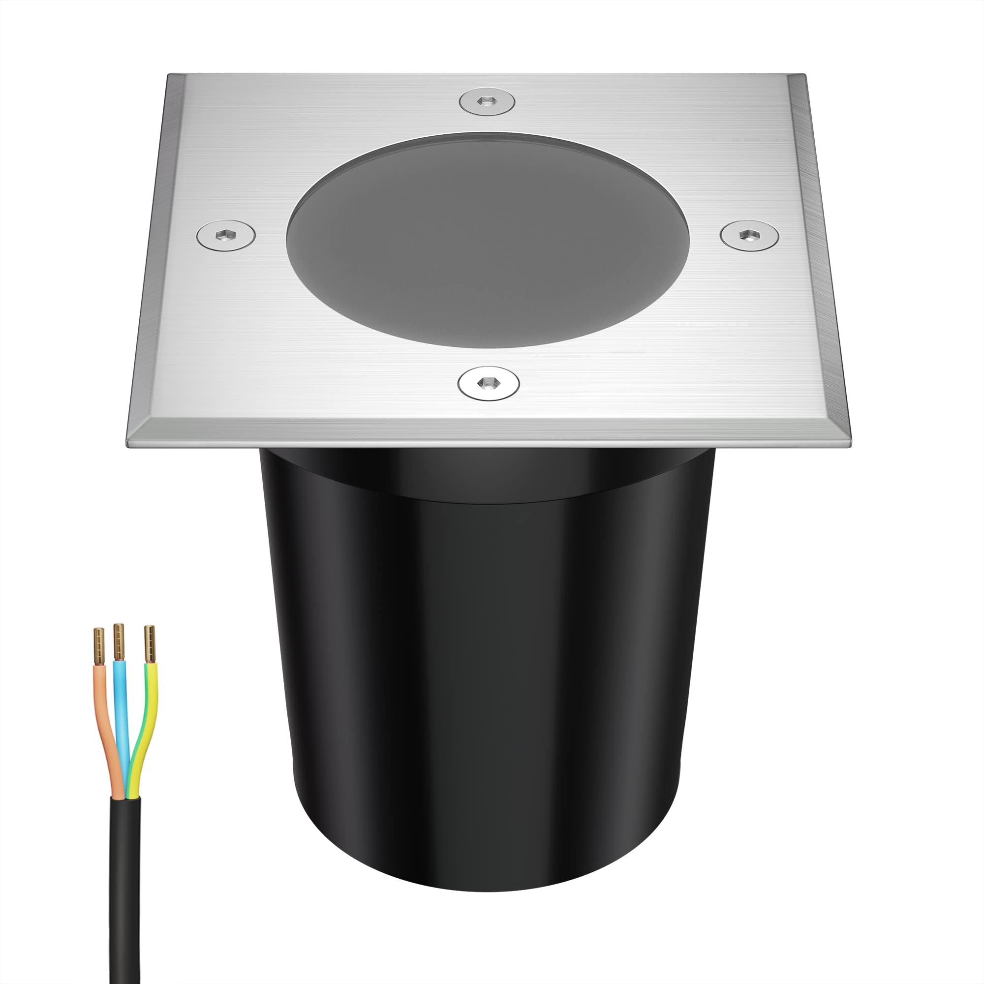 ledscom.de Recessed Floor Light RELI for Outdoor use, IP67, Stainless Steel, Angular, 11 x 11cm, 1x GU10 max. 15W, Frosted