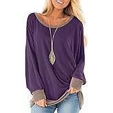 Fallorchid Womens Long Sleeve Tops Crew Neck Tunics Clothes Casual Color Block Sweatshirt
