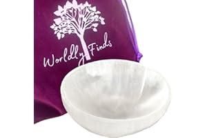 Worldly Finds Selenite Crystal Smudge Bowl 4 Inch, 6 Sizes, Hand-Carved, Moroccan Crystal Holder to Charge, Cleanse Crystals, Charging, Smudging Bowl, Spiritual Gifts, Wicca Supplies (4" Large)