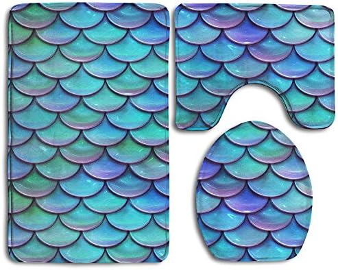 CoolsomeJies Sparkling Mermaid Scales Family Flannel Non-Slip Bathroom Rug Mats Set 3 Piece