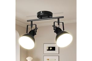 HiBay LED Track Lighting Fixtures, Rotatable 2-Light Spot Light Ceiling Wall Mount, Industrial Track Light Spotlights Black for Kitchen, Living Room, Hallway, E26 Base (Bulbs Not Included)