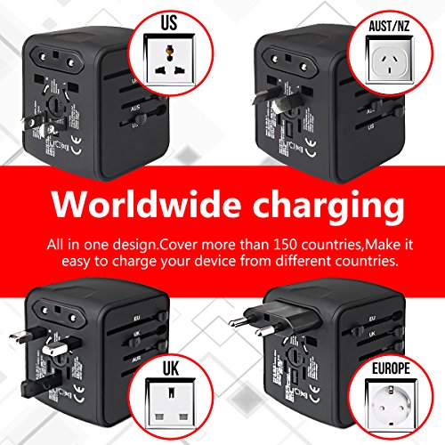 Universal Travel Charger Adapter, G-TING International All-in-one USB Travel Cube Power Adapter Plug for UK/EU/US/AU about 150 Countries, European Adapters, Worldwide Wall Charger AC Socket with U - Thumbnail 5