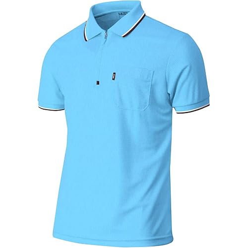 BCPOLO Mens Quarter Zip Up Polo Shirt Short Sleeves Zip Athletic Golf Polo Shirt