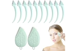 ONEUPIN 12PCS Eyebrow Trimmer Set Stainless Steel Leaves Curved Eyebrow Razor Trimmer Facial Shaver Razor Brow Shaper Suitable for Any Skin Type Hair Removal Accessories for Men Women（Green）