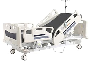 OLERN Premium 5 Function Full Electric ICU Hospital Bed with 4.7" Mattress for Home Use-17.7" - 29.5" Height Range-CPR One-Click Recovery-5" Casters, 530LBS Loading, Adjustable Medical Bed Frame-Navy