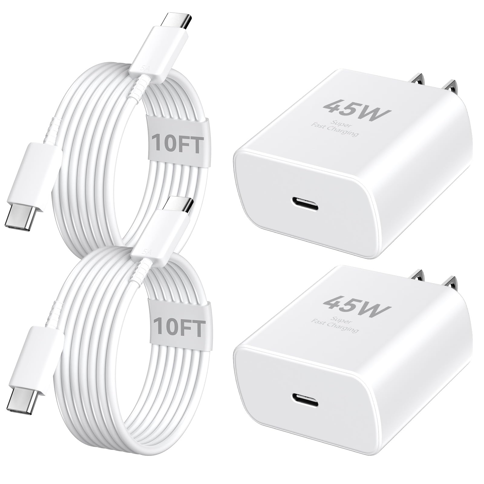 45W USB-C Fast Charger Block & 6.6ft Cable [2-Pack] - For IPhone 16/15 Pro Max, Pad Pro/Air, Galaxy S24, PPS PD 3.0