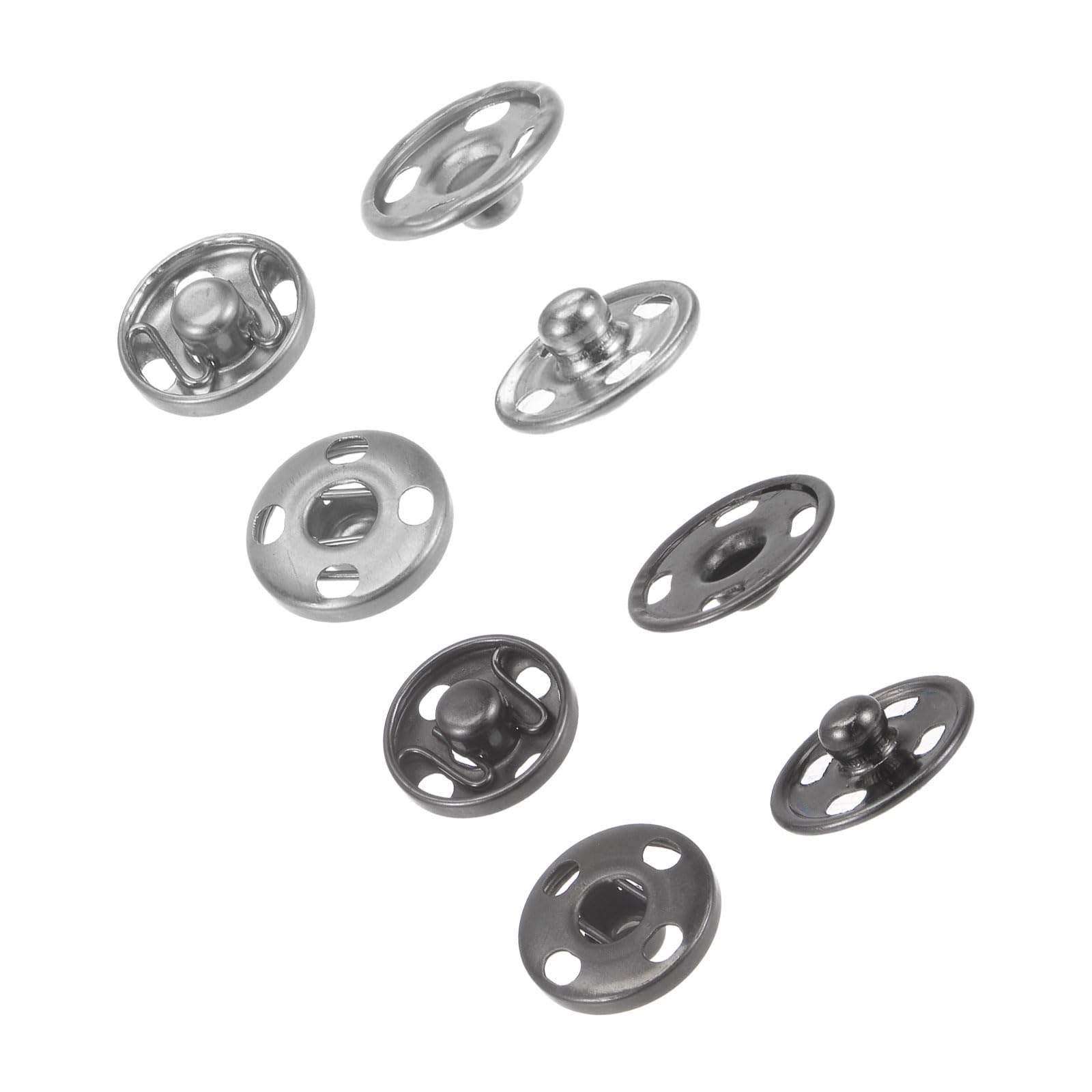 Kozelo 20 Sets Sew-on Snap - [ 8.5mm x 10mm ] 2 Size 2 Colors Metal Snap for Clothing Use | Silver Tone, Black
