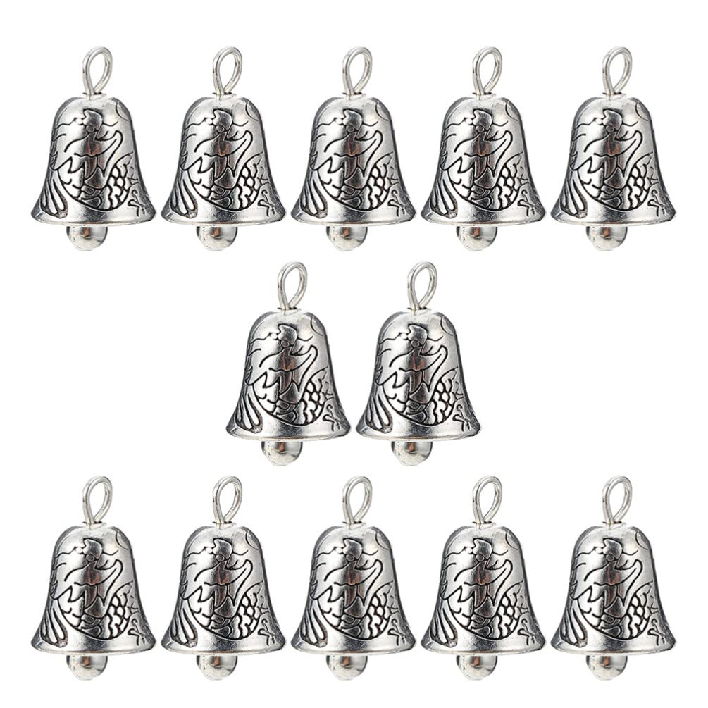 Sewroro 30Pcs Vintage Tin Bells Silver Bells Antique Charms Pendants for DIY Craft Wind Chimes Making Jewelry Findings