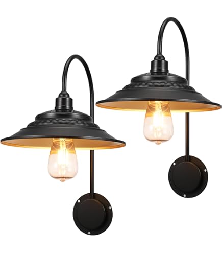 Goodeco 2-Pack Solar Barn Lights With Motion Sensor - Black Metal Outdoor Wall Lights, Waterproof, With Glass Edison LED Bulb