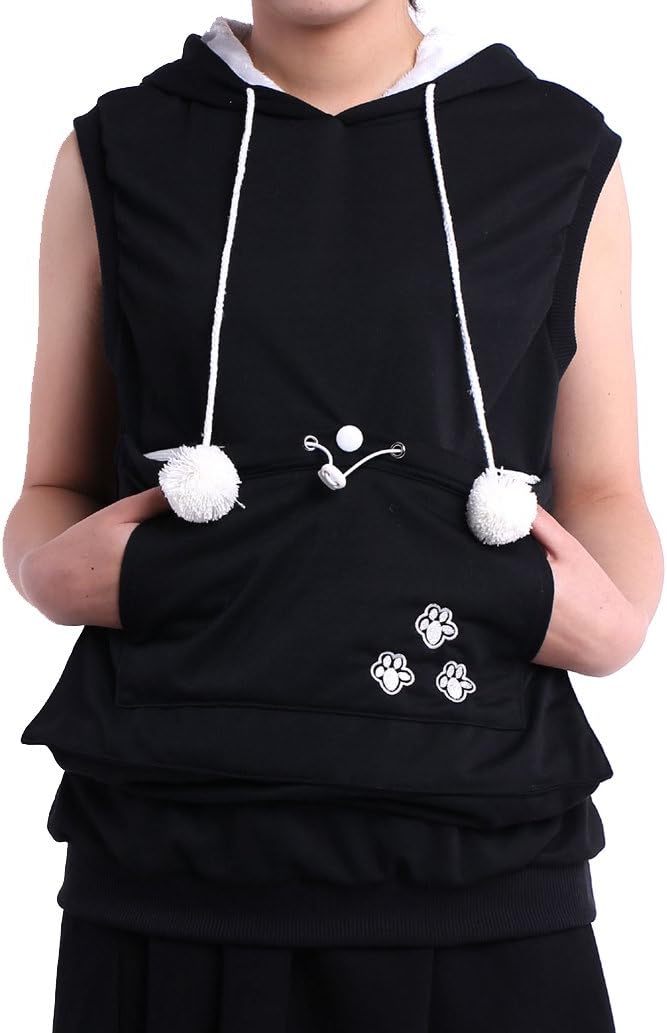 Sleeveless Hoodie Pet Holder Cat Dog Kangaroo Pouch Carriers Pullover Black XL