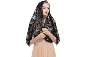 Delicate Lace Headscarf for Muslims Women and Pray Floral Mantilla Rose Pattern Lace Veil