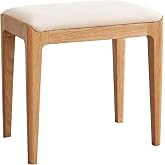 Wayshome Solid Wood Small Vanity Stool Chair, High-Rebound Sponge Seat, Easy Assembly Makeup Chair, Footstool for Bedroom, Dining Room, Entryway, Natural Oak