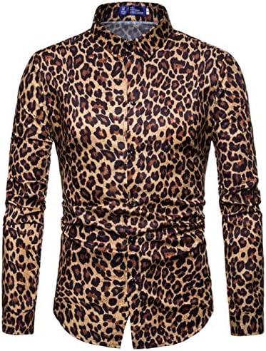 MU2M Men Button Down Shirt Leopard Print Long Sleeve Casual Shirt