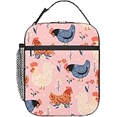 cromcu Insulated Lunch Box for Women Chicken Lunch Box for Work,Picnic,School,Travel,Hiking, Beach or Fishing Polyester Chicken Lunch Bag Cute Chicken Flower