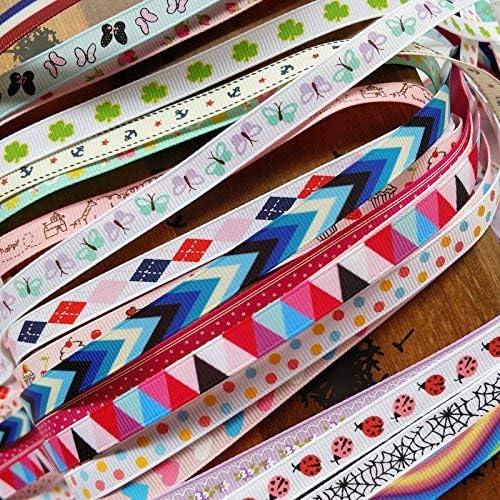 Chenkou Craft 20Yards 3/8" (10mm) Sweet Heart Flower Dot Ladybug Cake Bird Anchor Butterfly Grosgrain Ribbon Assorted Color - Image 3