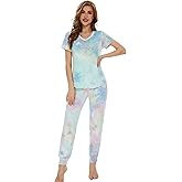 WiWi Pajamas for Women Soft Pajama Sets Short Sleeve Tops with Jogger Pants Viscose from Bamboo Pjs S-XXL