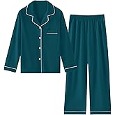 Umeyda Kids 100% Cotton Pajamas Set Big Boys 2 Pcs Pj Long Sleeve Sleepwear Button-Down Cute Nightwear, Dark Green, for Ages 7-8 Years = Tag 140