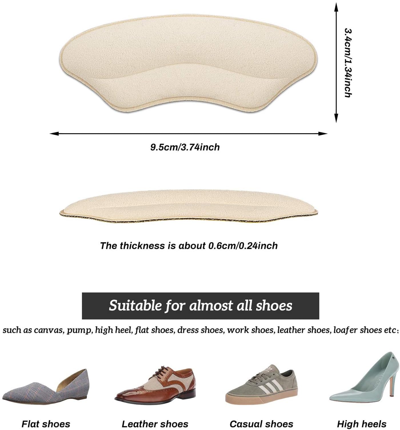 Heel Grips Liner Cushions Inserts for Loose Shoes, Heel Pads Snugs for Shoe Too Big Men Women, Filler Improved Shoe Fit and Comfort, Stop Heel Slip and Blister (4 Pairs) (Pale Apricot+Black)