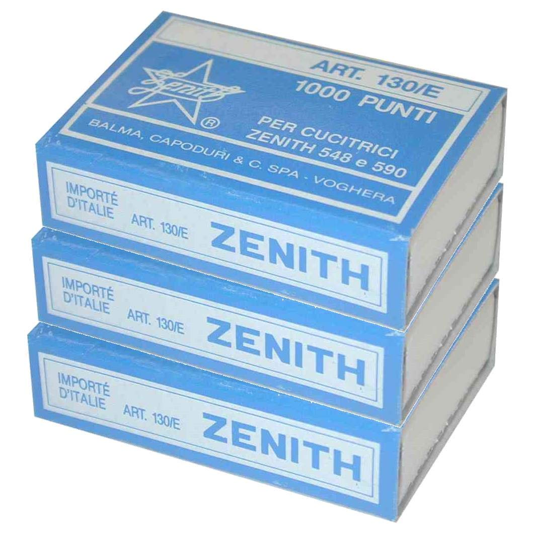 Zenith Set of 3 Boxes of 1000 Grey Metallic Staples, Size 6/4, 130/E, Steel