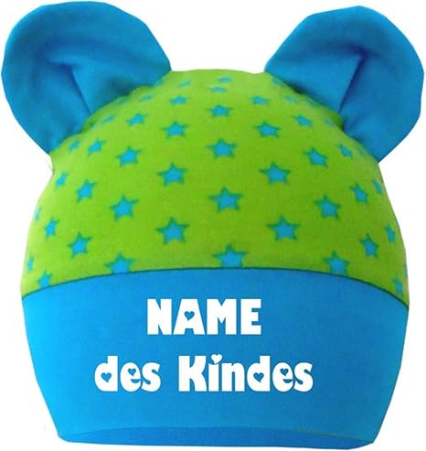 KLEINER FRATZ Kinder Baby Mütze mit Ohren Jungen Mädchen Babymütze Hat mitwachsend mit Namen des Kindes