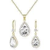 Sumonyo Women Jewelry Set Silver/Gold Plated Teardrop Pendant Necklace Dangle Drop Earrings Dangling Sets Birthstone Crystals Rhinestone,Birthday Anniversary Wedding Mother’s Day Gifts for Women