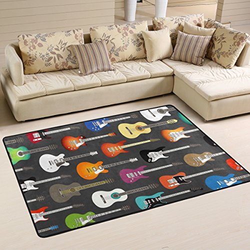 LORVIES Color Acoustic And Electric Guitars Background Area Rug Carpet Non-Slip Floor Mat Doormats for Living Room Bedroom 72 x 48 inches - Thumbnail 6