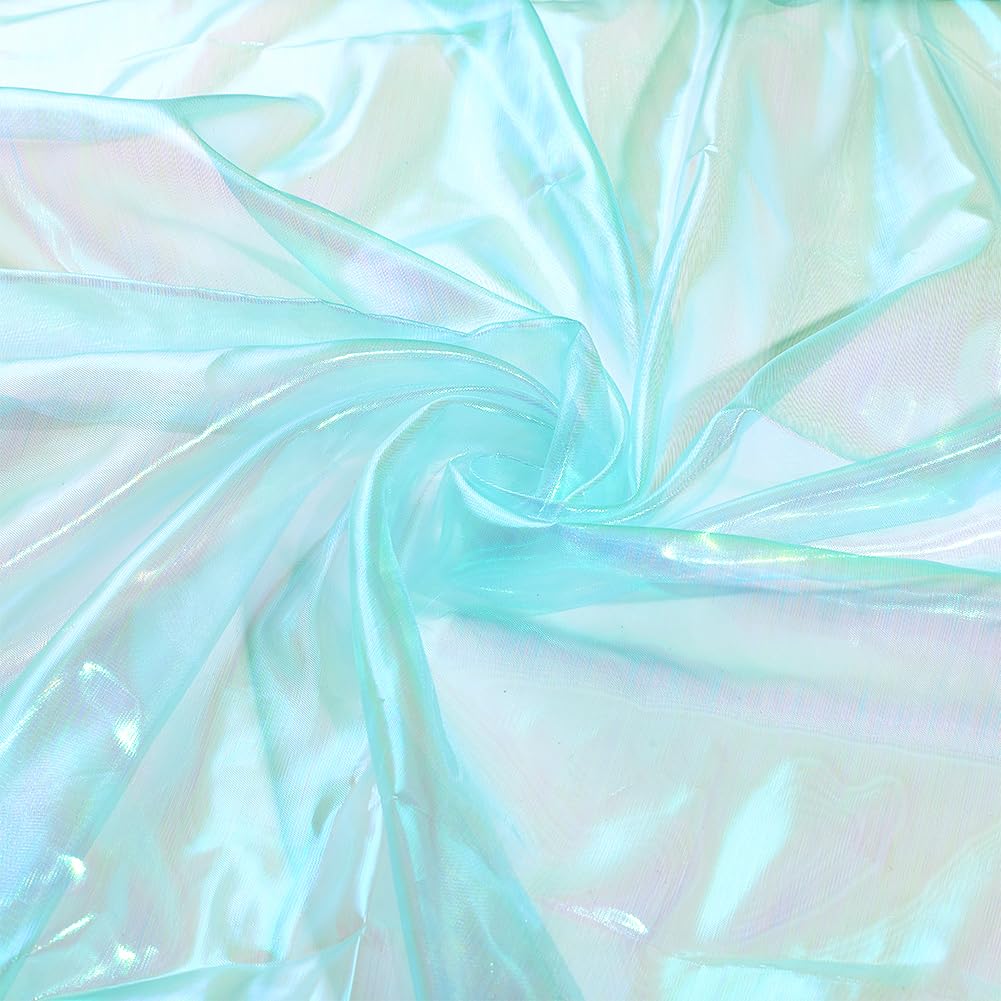 PH PandaHall 4m Cyan Iridescent Organza Fabric 1.5m Wide Magic Shiny Cloth Fabric Ribbon Shimmery Organza Lace Fabric for Wedding Dress Stage Show Costume Wedding Decoration DIY Crafts