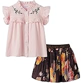 Mud Kingdom little Girls Skirt Set Floral Ruffle Sleeveless Fashion Summer Holiday Pink Size 6