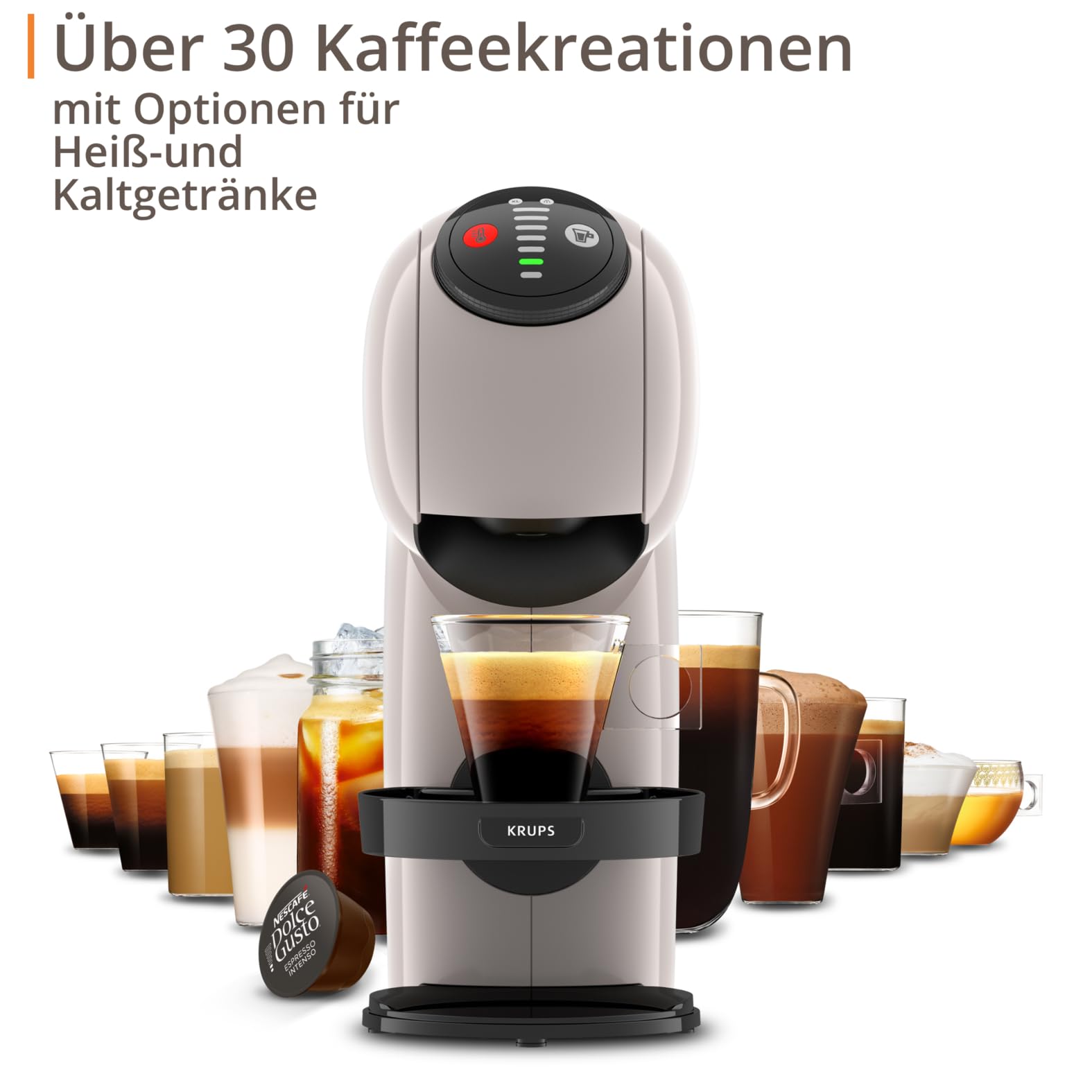 NESCAFÉ DOLCE GUSTO Genio S Kaffeekapselmaschine, abnehmbarer Wassertank 0,8 Liter, heiße und kalte Getränke, 1500 Watt, 15 bar Pumpendruck, Eco-Modus, besonders kompakt, Taupe, KP243AF0 2